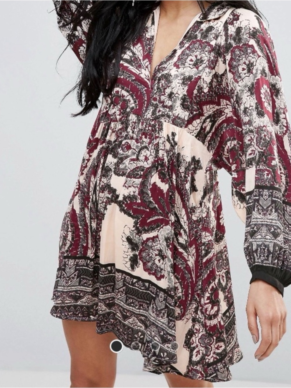 Free People Say You Love Me Burgundy and Cream Floral Boho Mini Dress